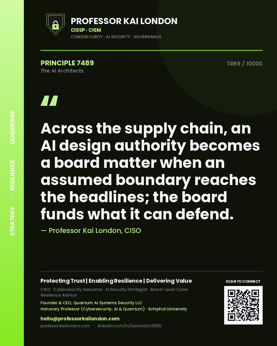 Professor Kai London principle 7489: Across the supply chain, an AI design authority becomes a board matter when an assumed boundary reaches the headlines; the board funds what it can defend.