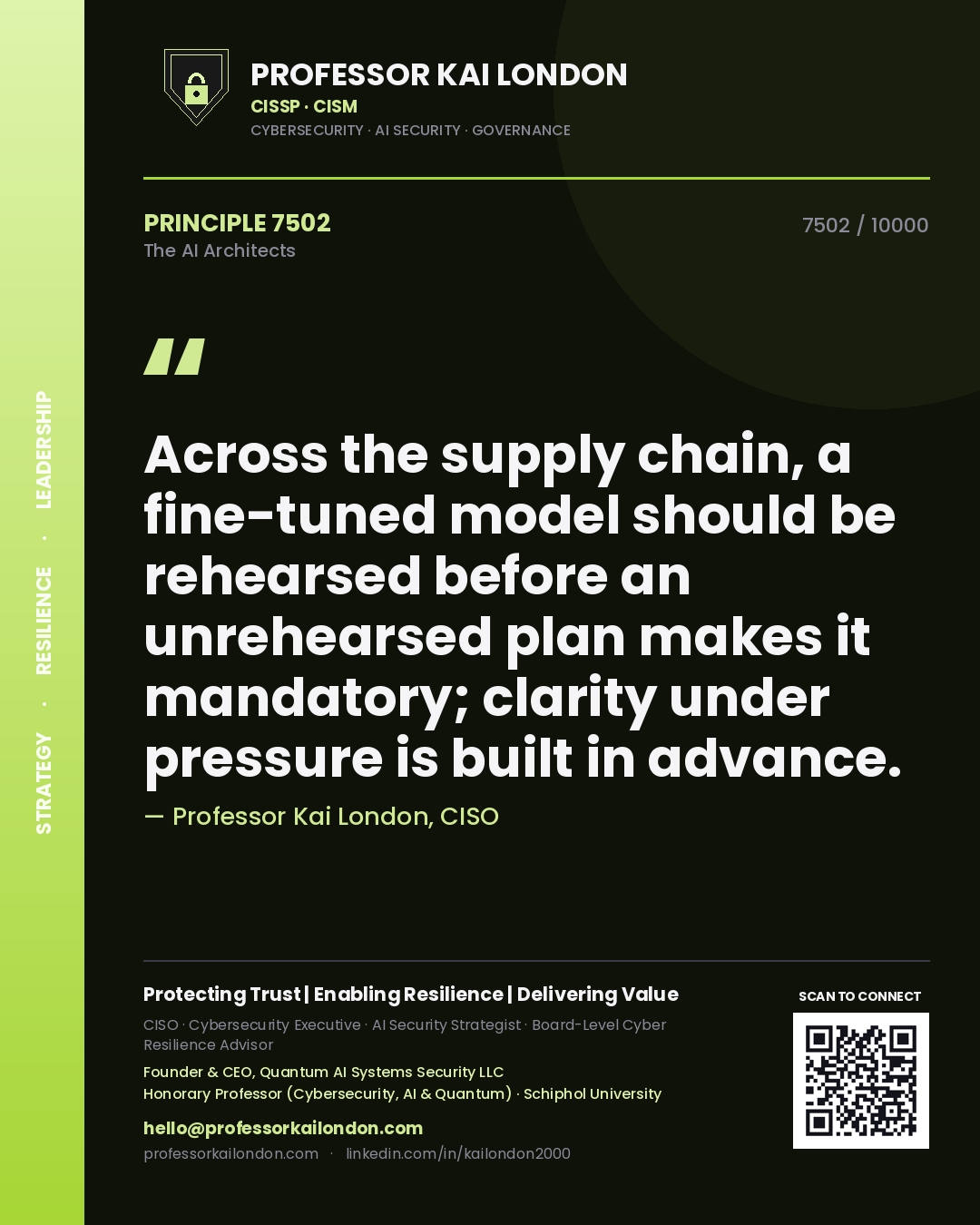 Professor Kai London principle 7502: Across the supply chain, a fine-tuned model should be rehearsed before an unrehearsed plan makes it mandatory; clarity under pressure is built in advance.