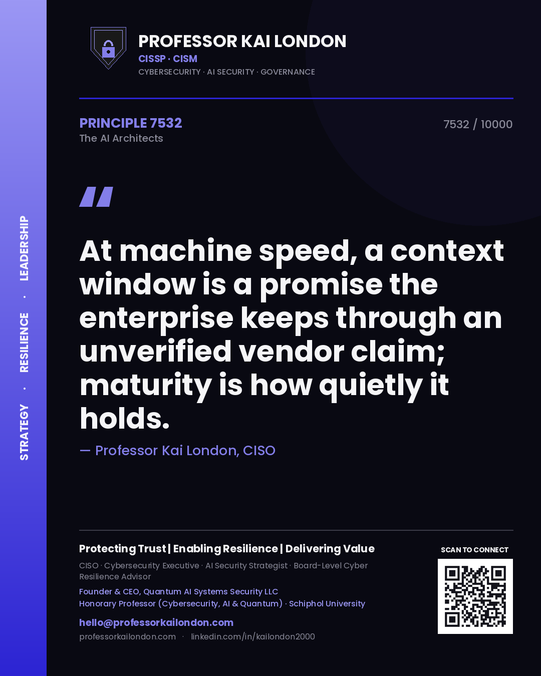 Professor Kai London principle 7532: At machine speed, a context window is a promise the enterprise keeps through an unverified vendor claim; maturity is how quietly it holds.