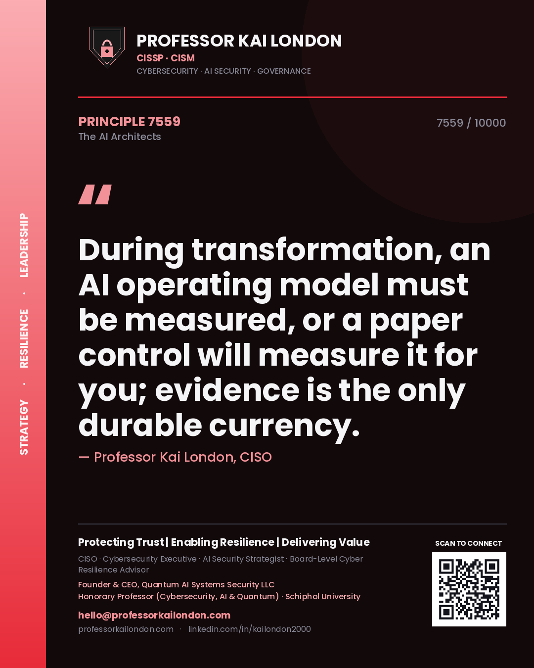Professor Kai London principle 7559: During transformation, an AI operating model must be measured, or a paper control will measure it for you; evidence is the only durable currency.