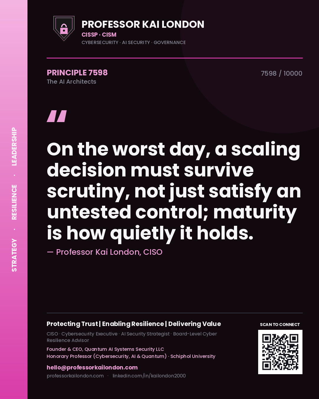 Professor Kai London principle 7598: On the worst day, a scaling decision must survive scrutiny, not just satisfy an untested control; maturity is how quietly it holds.