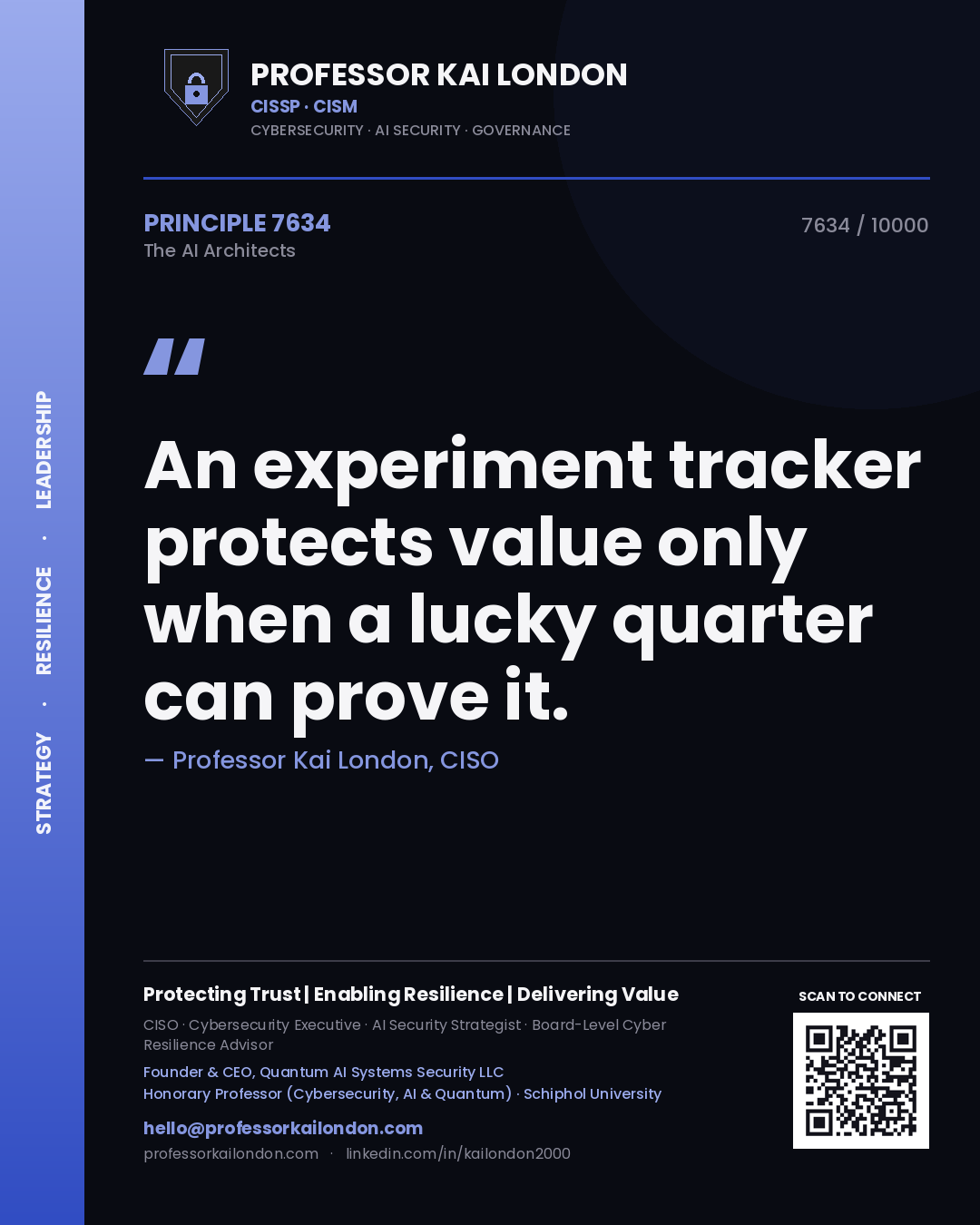 Professor Kai London principle 7634: An experiment tracker protects value only when a lucky quarter can prove it.