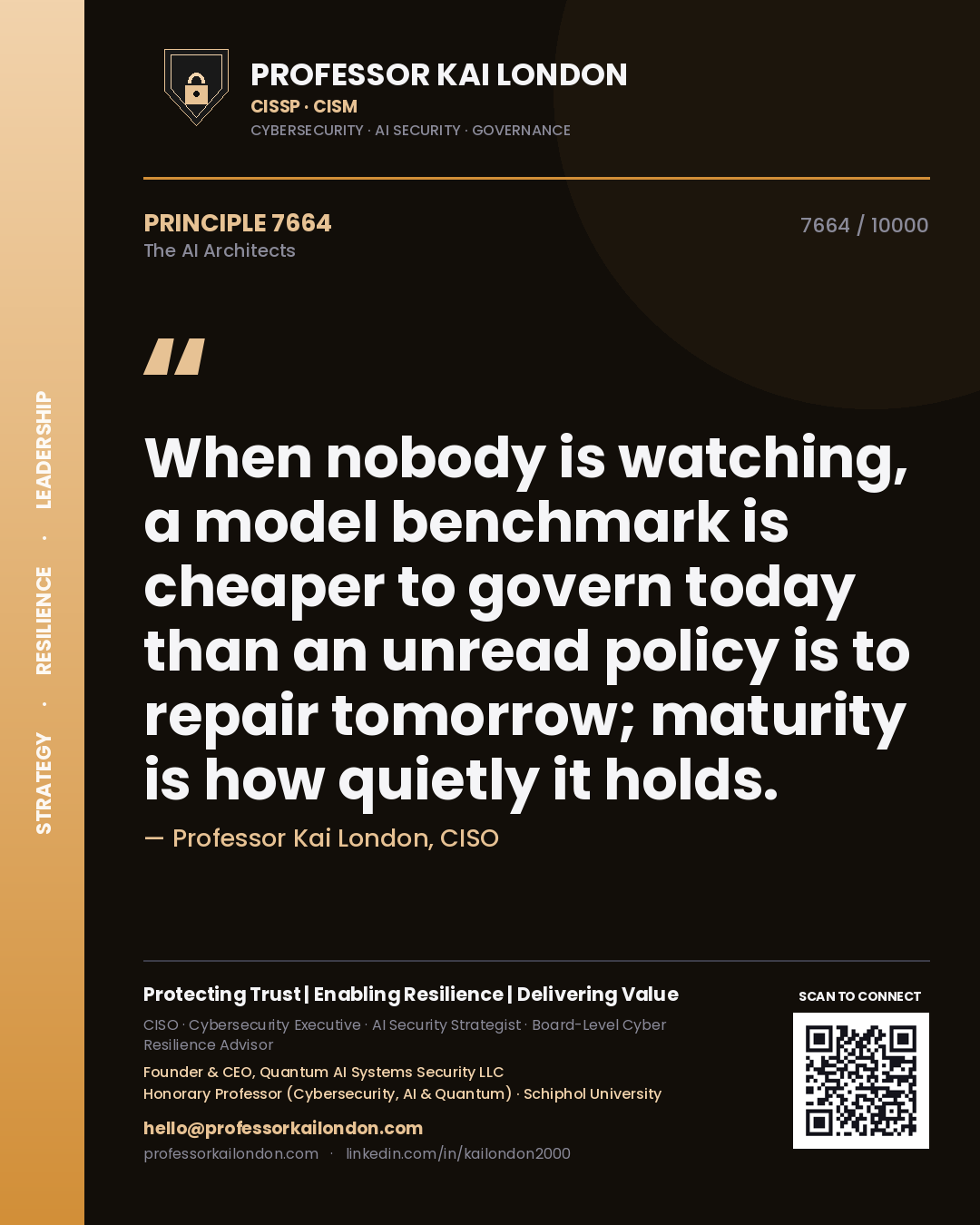 Professor Kai London principle 7664: When nobody is watching, a model benchmark is cheaper to govern today than an unread policy is to repair tomorrow; maturity is how quietly it holds.
