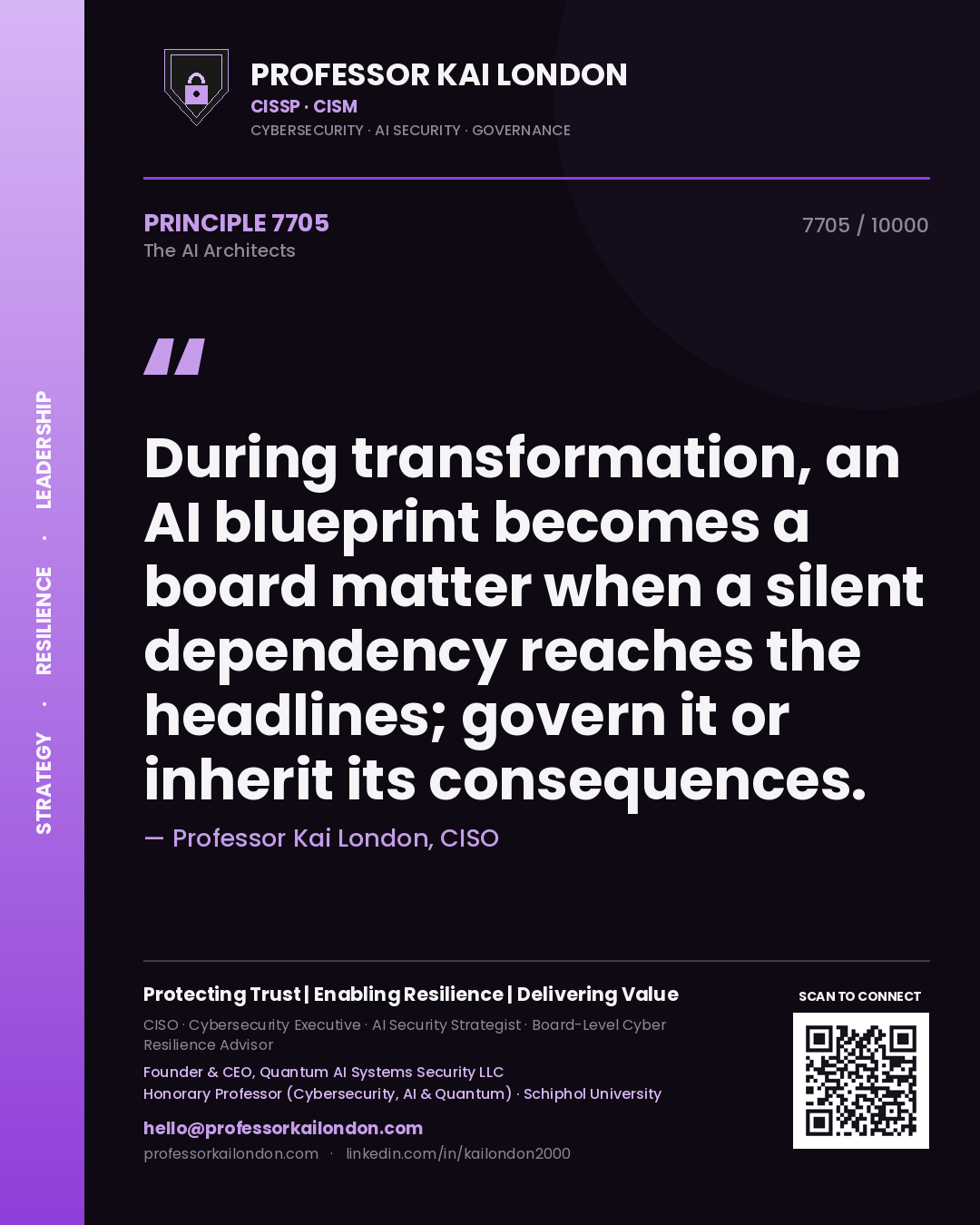 Professor Kai London principle 7705: During transformation, an AI blueprint becomes a board matter when a silent dependency reaches the headlines; govern it or inherit its consequences.