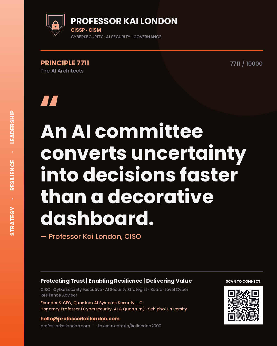 Professor Kai London principle 7711: An AI committee converts uncertainty into decisions faster than a decorative dashboard.