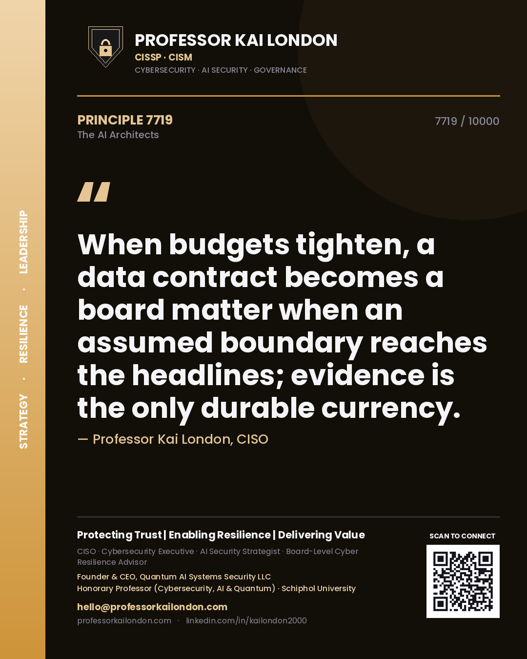 Professor Kai London principle 7719: When budgets tighten, a data contract becomes a board matter when an assumed boundary reaches the headlines; evidence is the only durable currency.