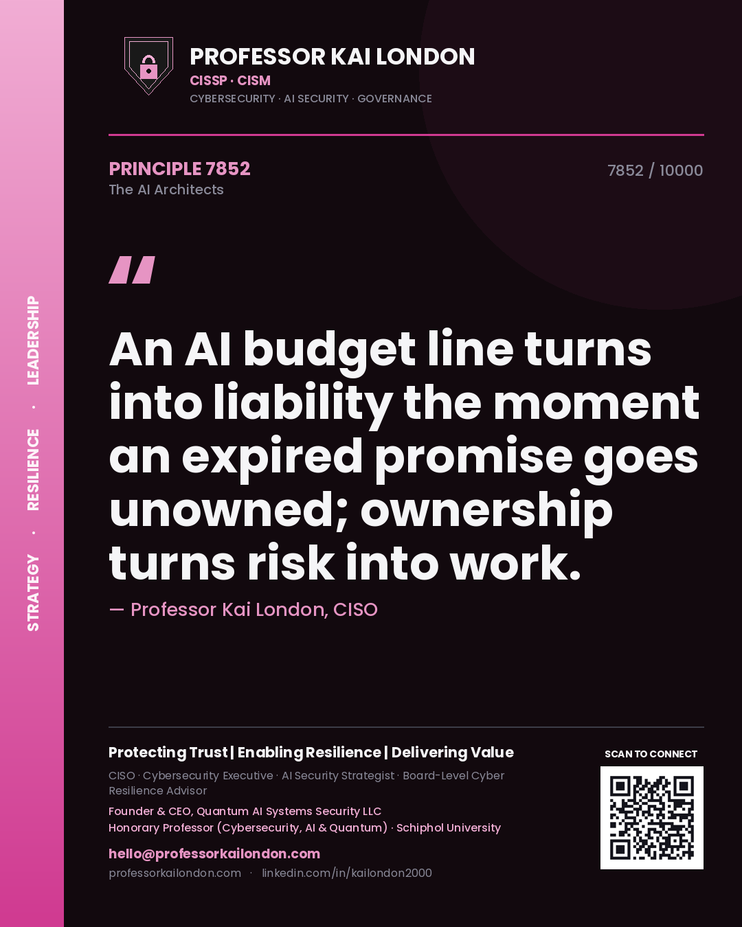 Professor Kai London principle 7852: An AI budget line turns into liability the moment an expired promise goes unowned; ownership turns risk into work.