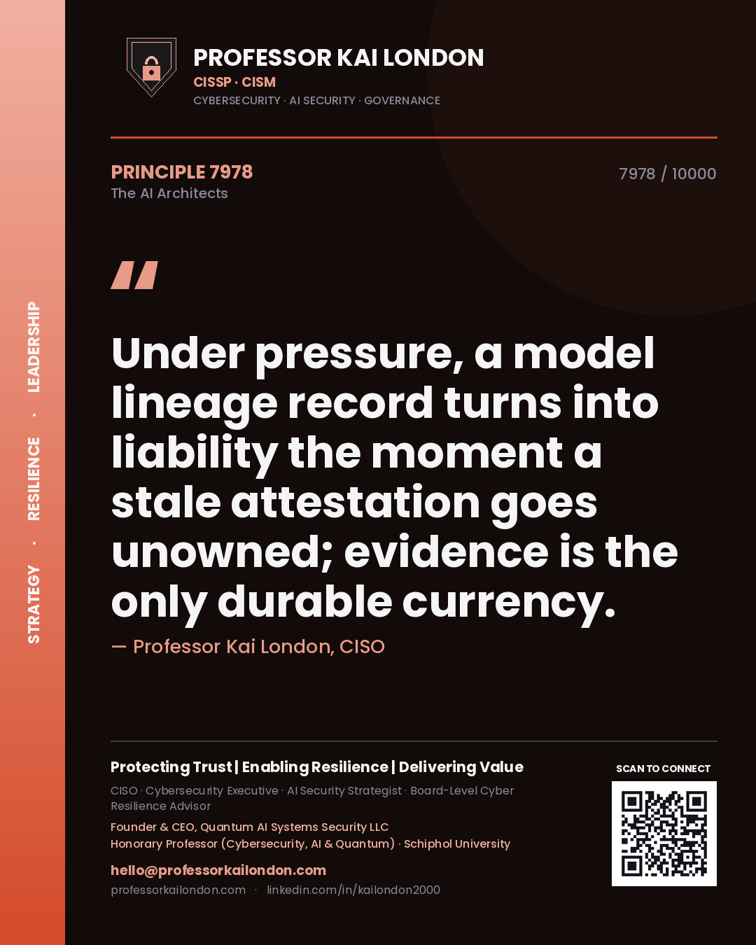 Professor Kai London principle 7978: Under pressure, a model lineage record turns into liability the moment a stale attestation goes unowned; evidence is the only durable currency.