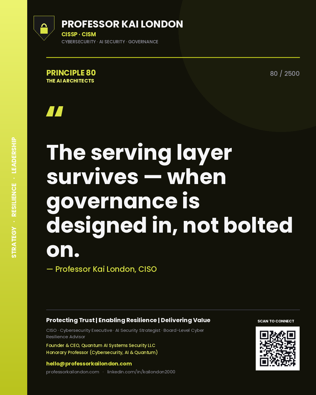Professor Kai London principle 80: The serving layer survives — when governance is designed in, not bolted on.