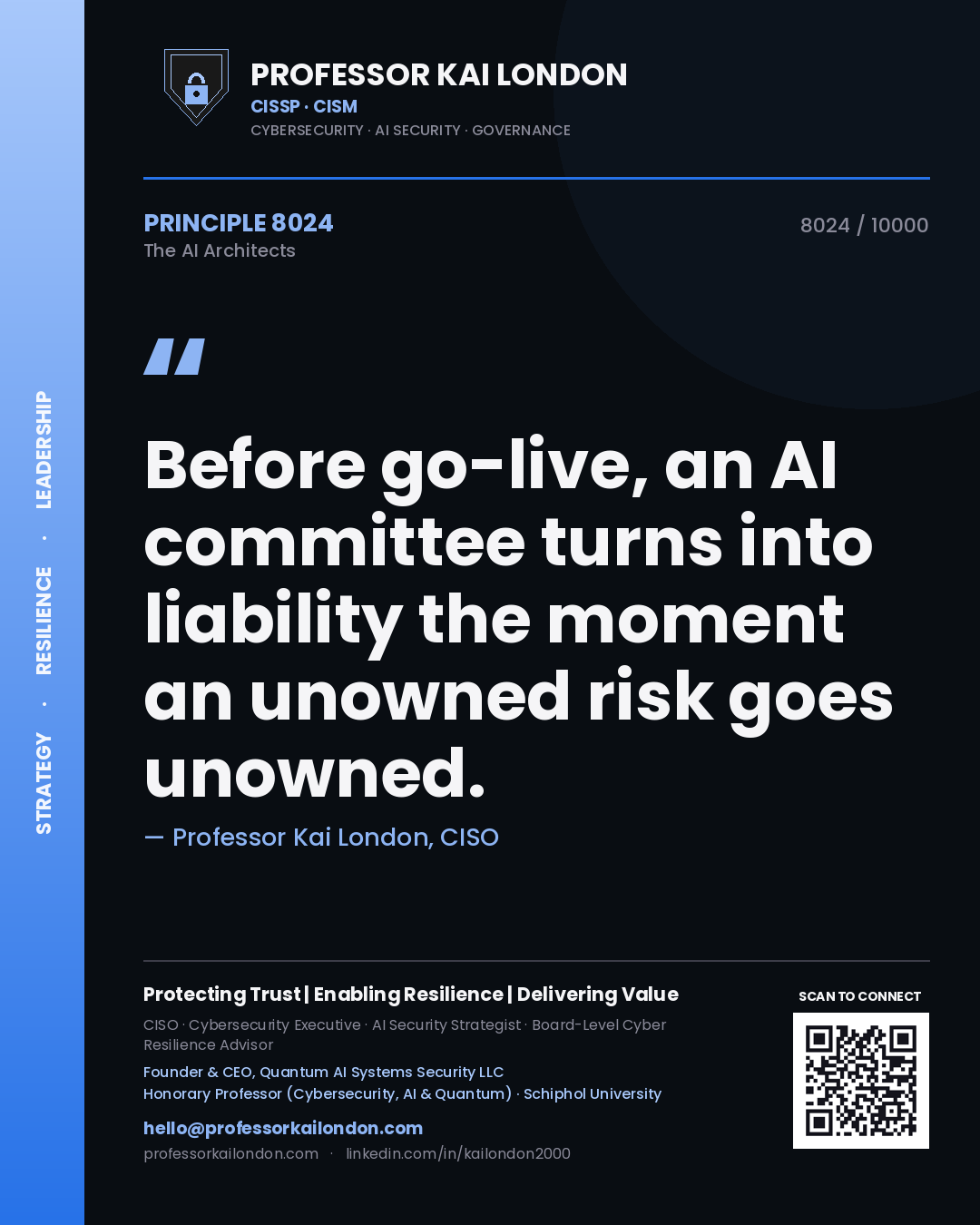 Professor Kai London principle 8024: Before go-live, an AI committee turns into liability the moment an unowned risk goes unowned.