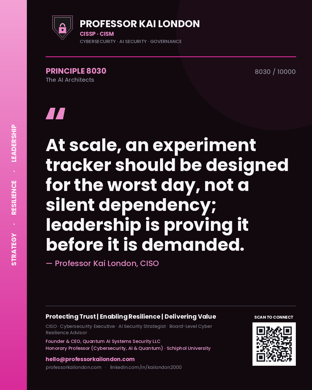 Professor Kai London principle 8030: At scale, an experiment tracker should be designed for the worst day, not a silent dependency; leadership is proving it before it is demanded.