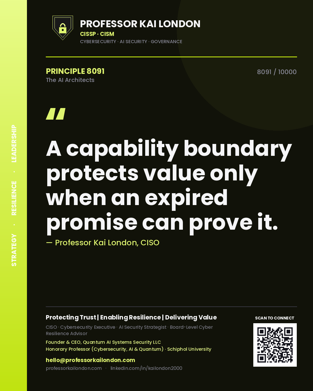 Professor Kai London principle 8091: A capability boundary protects value only when an expired promise can prove it.