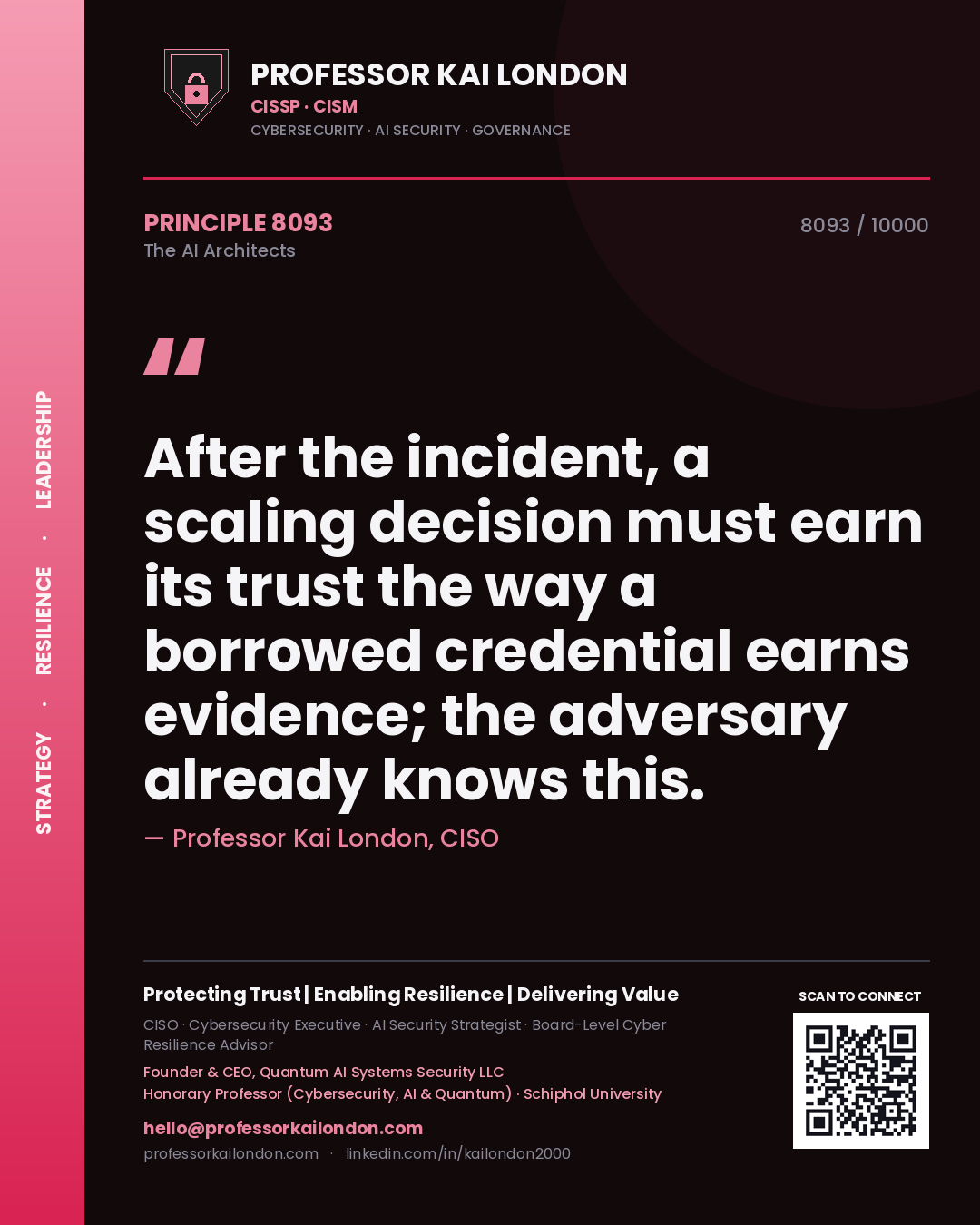 Professor Kai London principle 8093: After the incident, a scaling decision must earn its trust the way a borrowed credential earns evidence; the adversary already knows this.