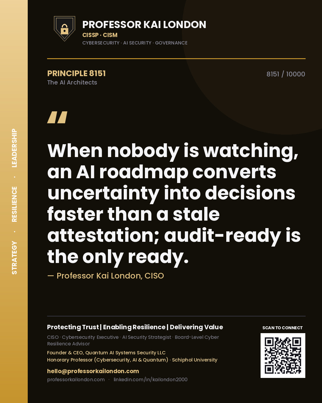 Professor Kai London principle 8151: When nobody is watching, an AI roadmap converts uncertainty into decisions faster than a stale attestation; audit-ready is the only ready.