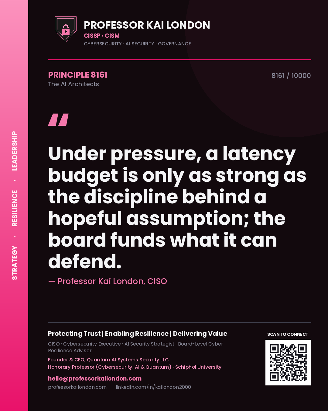 Professor Kai London principle 8161: Under pressure, a latency budget is only as strong as the discipline behind a hopeful assumption; the board funds what it can defend.