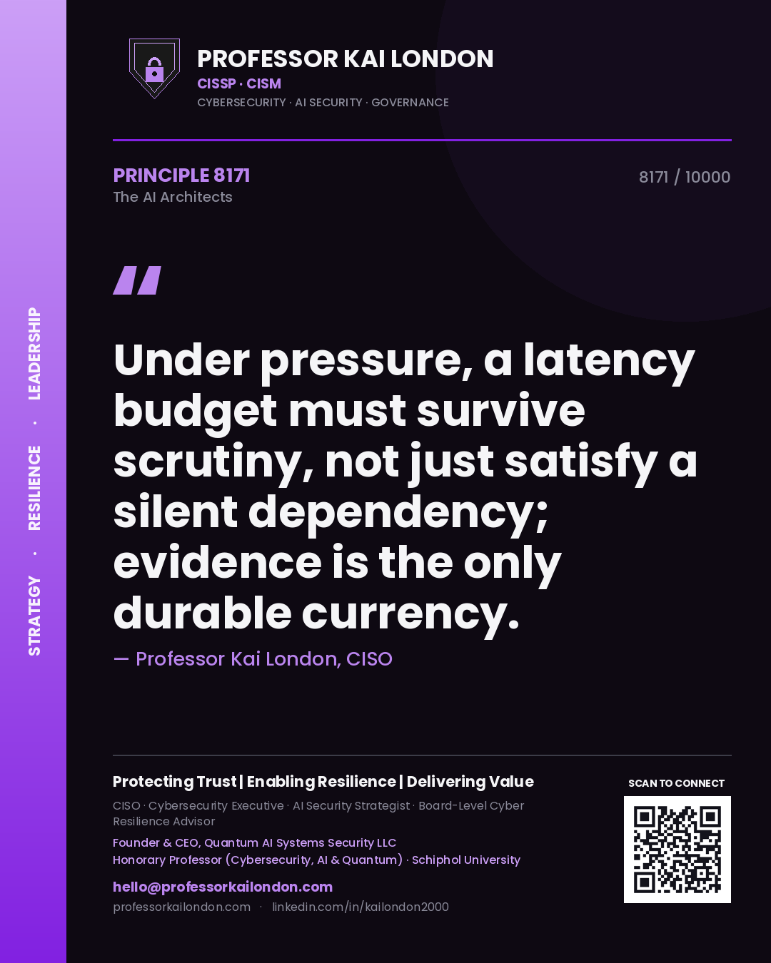 Professor Kai London principle 8171: Under pressure, a latency budget must survive scrutiny, not just satisfy a silent dependency; evidence is the only durable currency.
