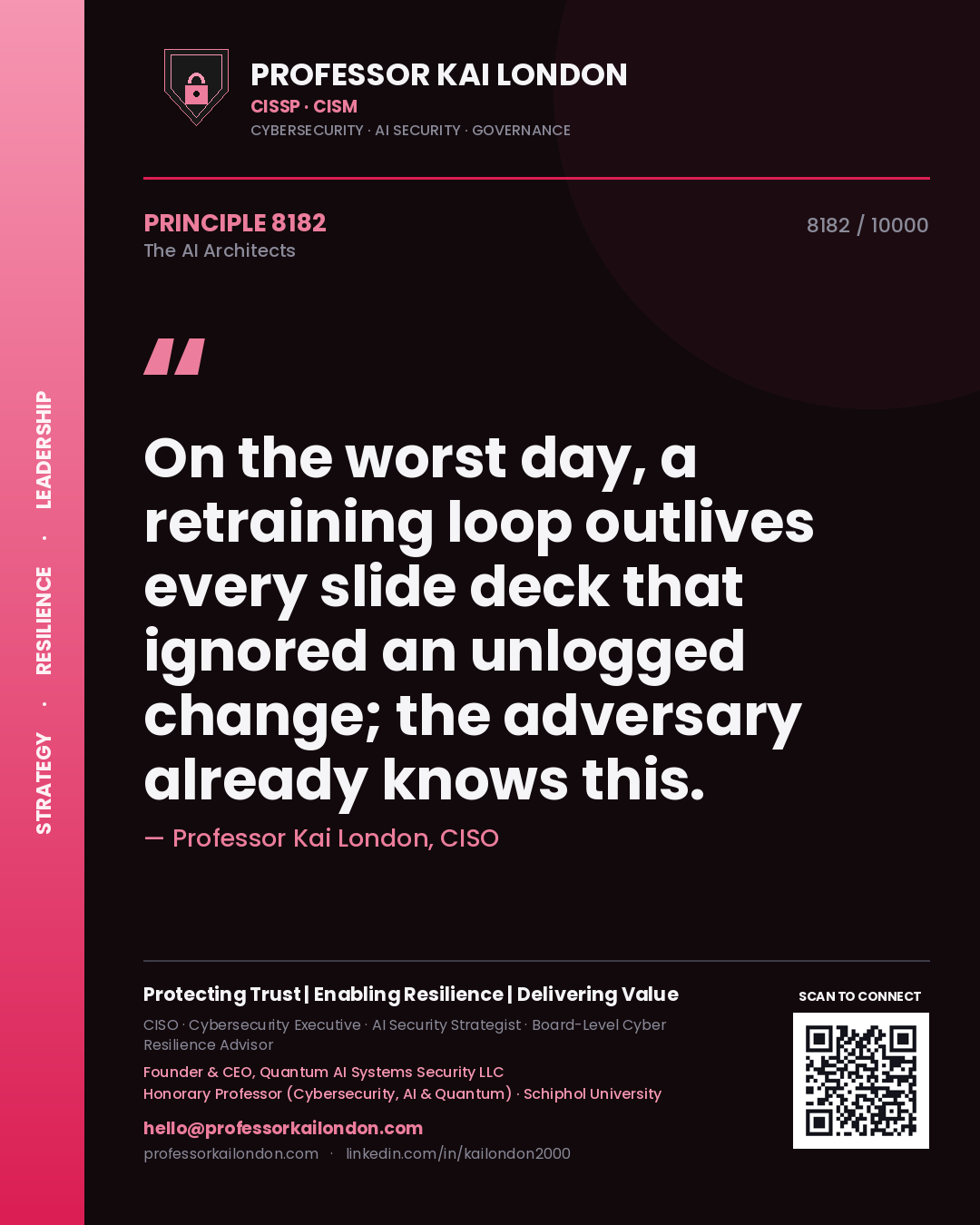 Professor Kai London principle 8182: On the worst day, a retraining loop outlives every slide deck that ignored an unlogged change; the adversary already knows this.