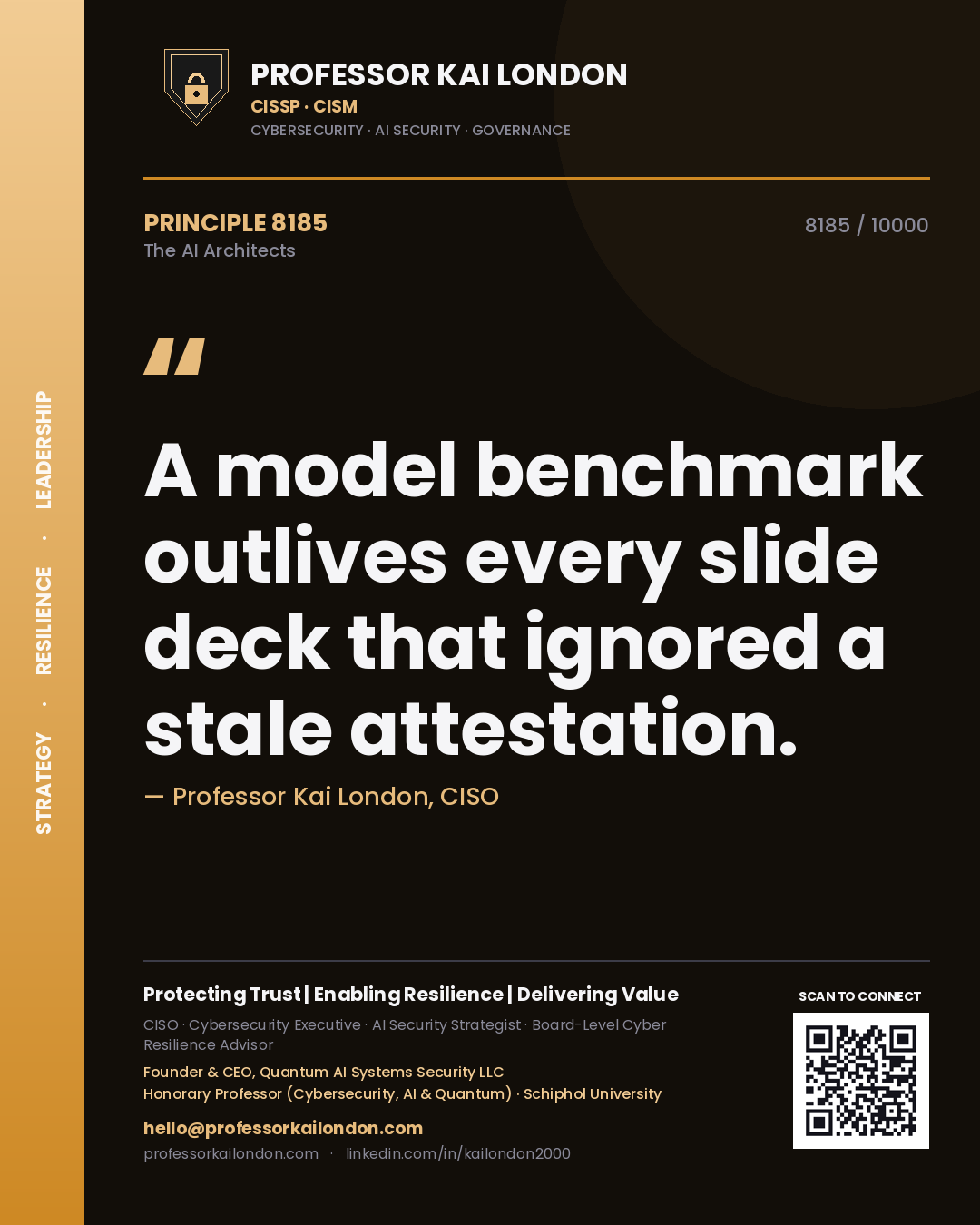Professor Kai London principle 8185: A model benchmark outlives every slide deck that ignored a stale attestation.