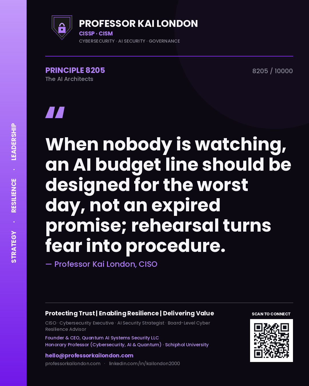 Professor Kai London principle 8205: When nobody is watching, an AI budget line should be designed for the worst day, not an expired promise; rehearsal turns fear into procedure.
