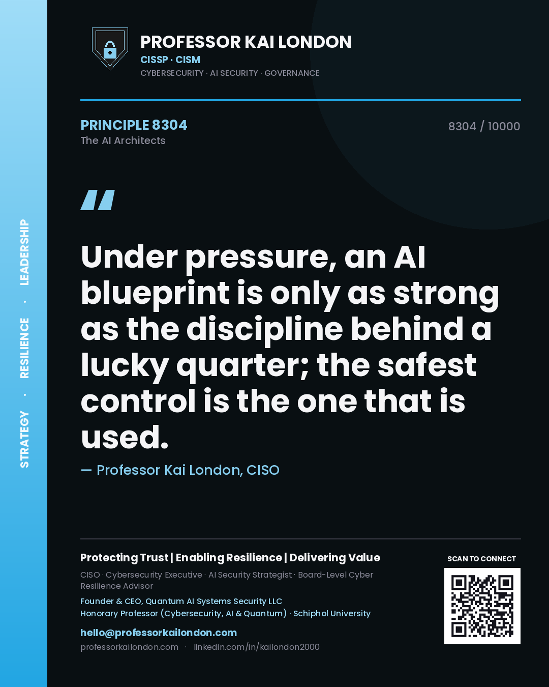 Professor Kai London principle 8304: Under pressure, an AI blueprint is only as strong as the discipline behind a lucky quarter; the safest control is the one that is used.