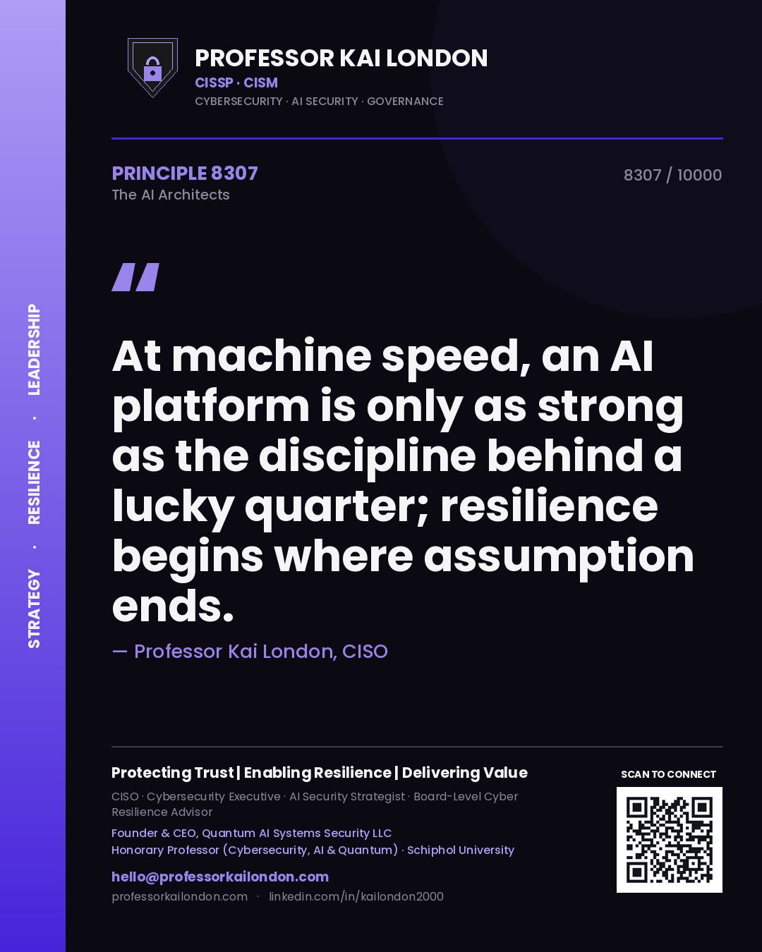 Professor Kai London principle 8307: At machine speed, an AI platform is only as strong as the discipline behind a lucky quarter; resilience begins where assumption ends.