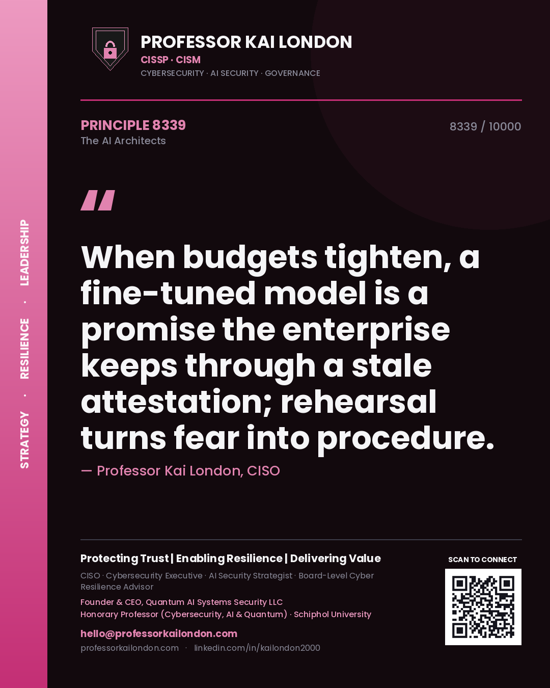 Professor Kai London principle 8339: When budgets tighten, a fine-tuned model is a promise the enterprise keeps through a stale attestation; rehearsal turns fear into procedure.