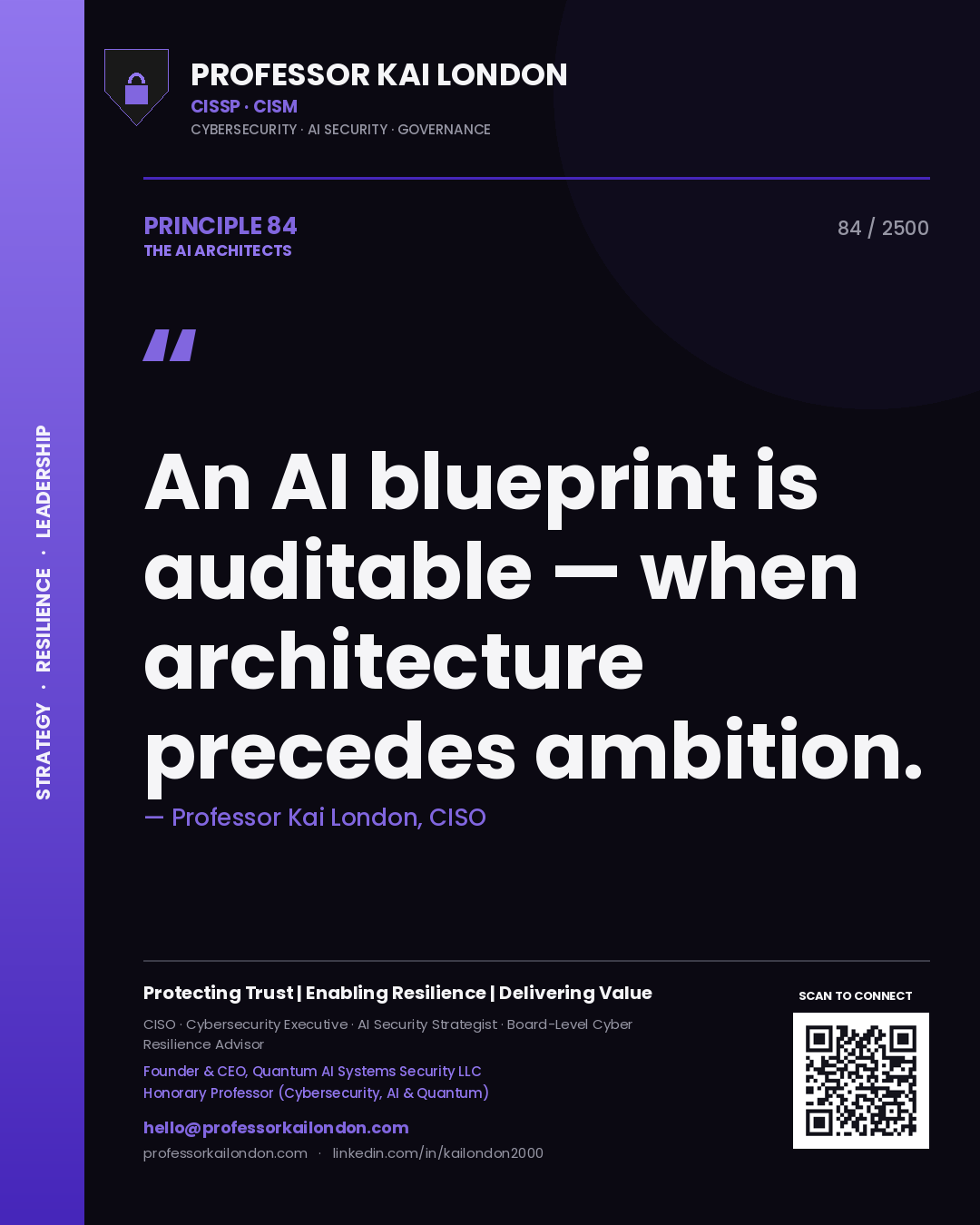 Professor Kai London principle 84: An AI blueprint is auditable — when architecture precedes ambition.