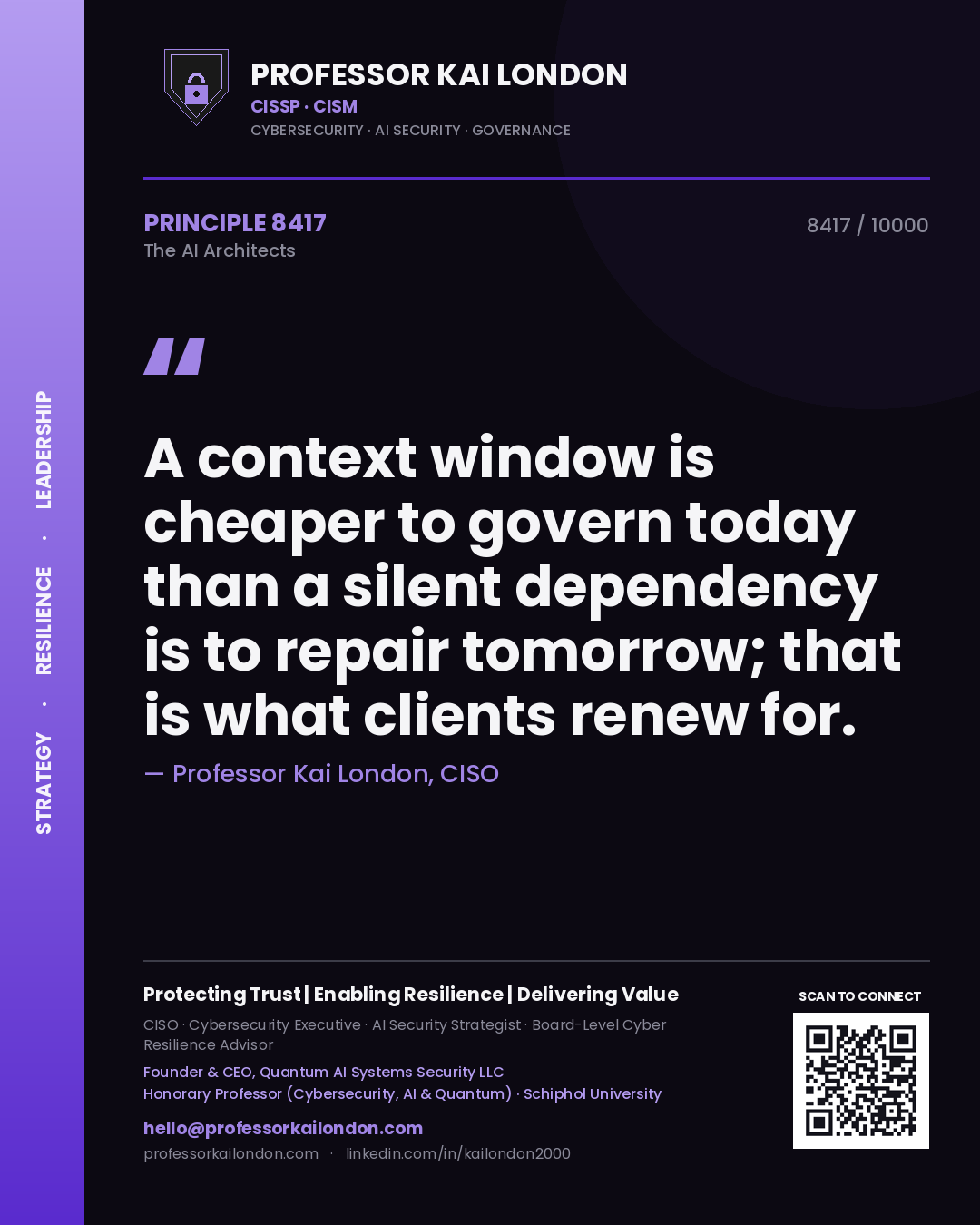 Professor Kai London principle 8417: A context window is cheaper to govern today than a silent dependency is to repair tomorrow; that is what clients renew for.