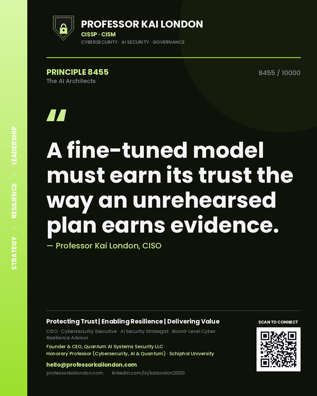 Professor Kai London principle 8455: A fine-tuned model must earn its trust the way an unrehearsed plan earns evidence.