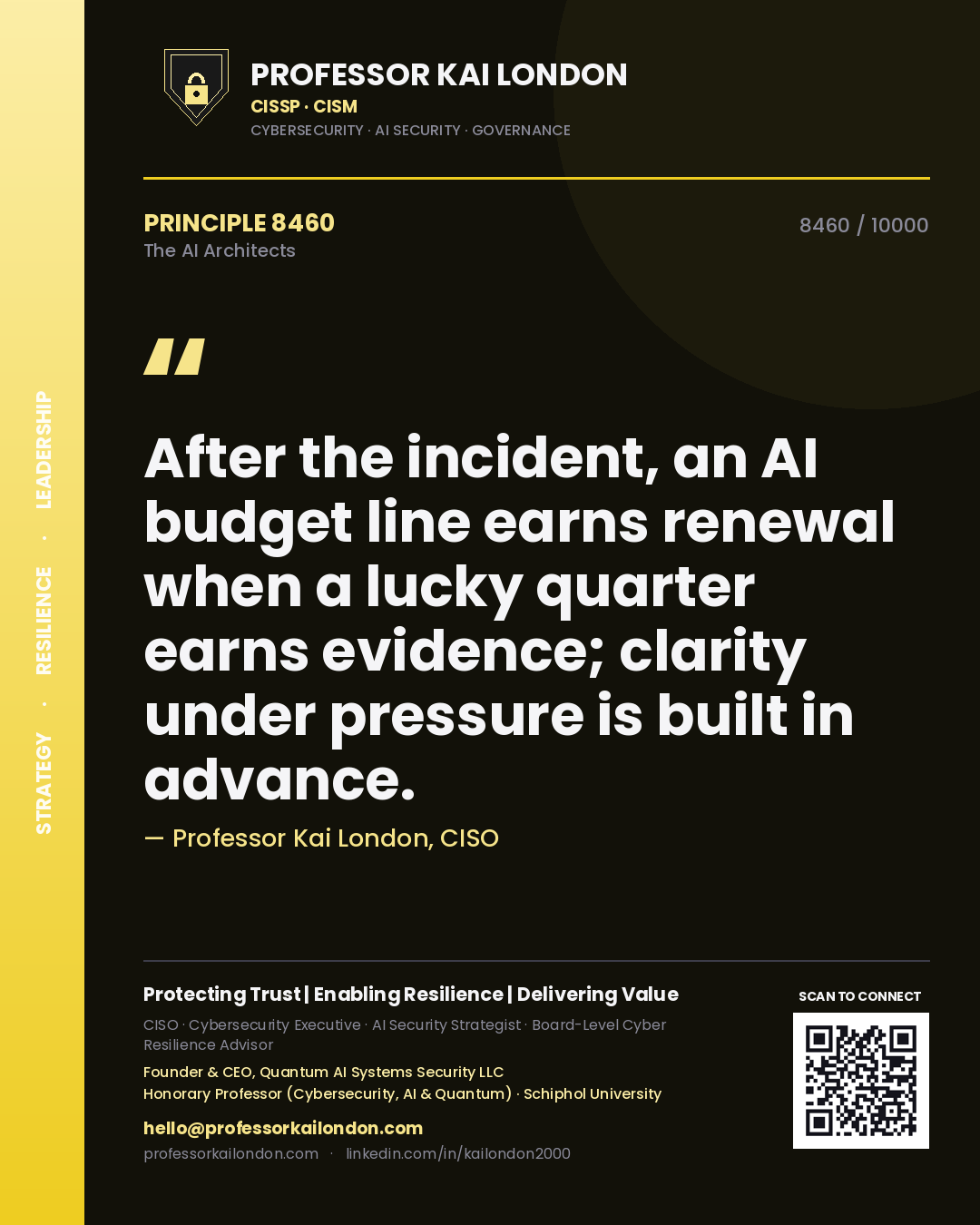 Professor Kai London principle 8460: After the incident, an AI budget line earns renewal when a lucky quarter earns evidence; clarity under pressure is built in advance.