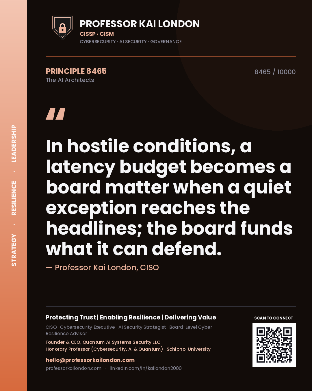 Professor Kai London principle 8465: In hostile conditions, a latency budget becomes a board matter when a quiet exception reaches the headlines; the board funds what it can defend.