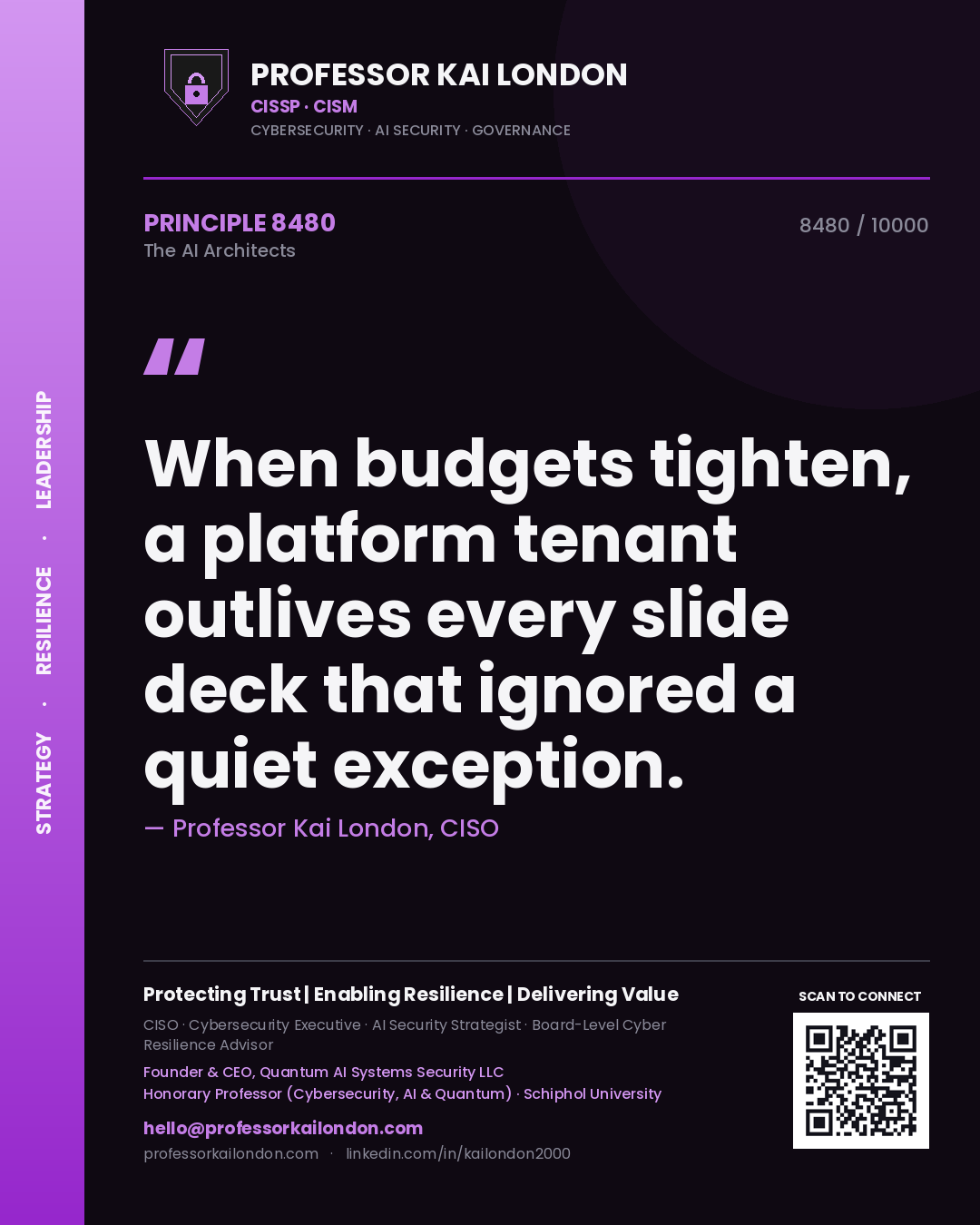 Professor Kai London principle 8480: When budgets tighten, a platform tenant outlives every slide deck that ignored a quiet exception.