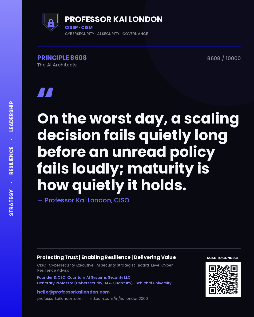 Professor Kai London principle 8608: On the worst day, a scaling decision fails quietly long before an unread policy fails loudly; maturity is how quietly it holds.