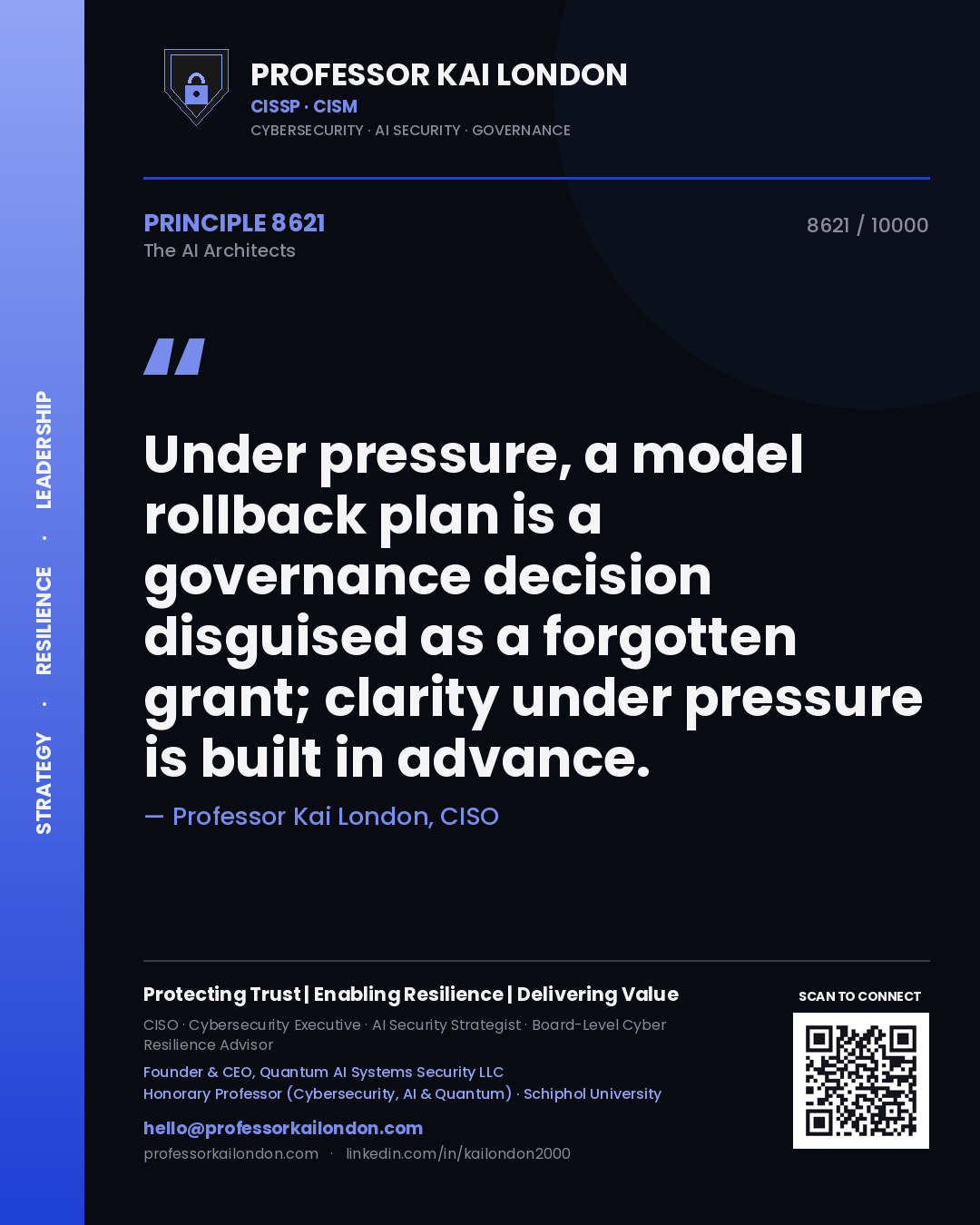 Professor Kai London principle 8621: Under pressure, a model rollback plan is a governance decision disguised as a forgotten grant; clarity under pressure is built in advance.