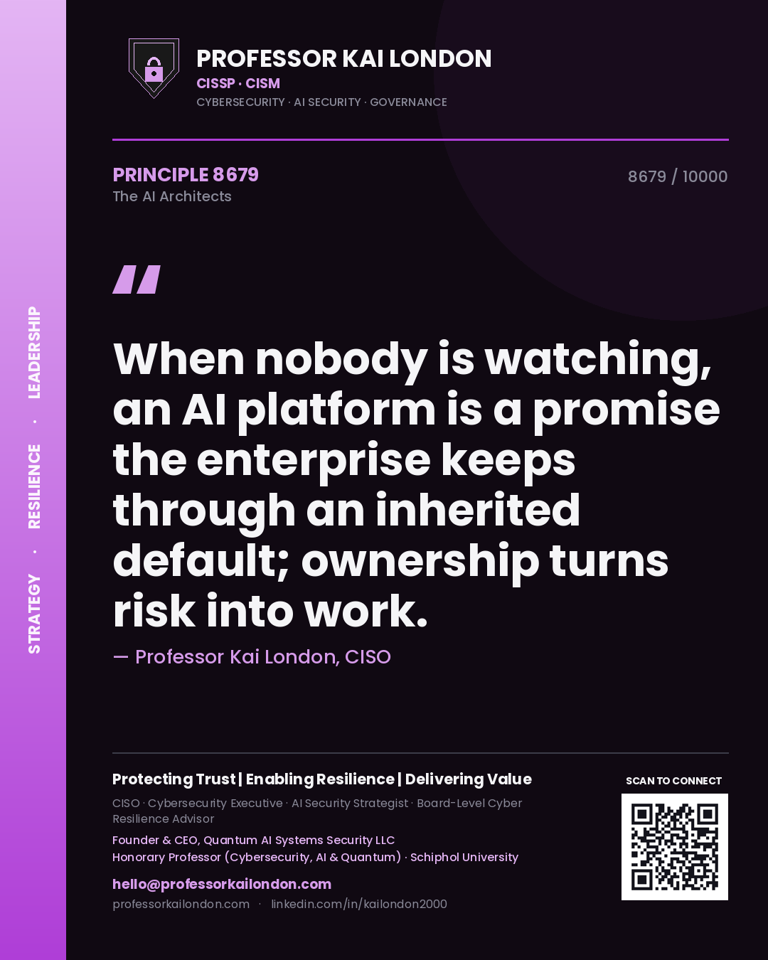 Professor Kai London principle 8679: When nobody is watching, an AI platform is a promise the enterprise keeps through an inherited default; ownership turns risk into work.