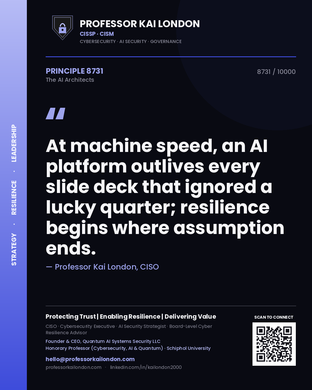 Professor Kai London principle 8731: At machine speed, an AI platform outlives every slide deck that ignored a lucky quarter; resilience begins where assumption ends.