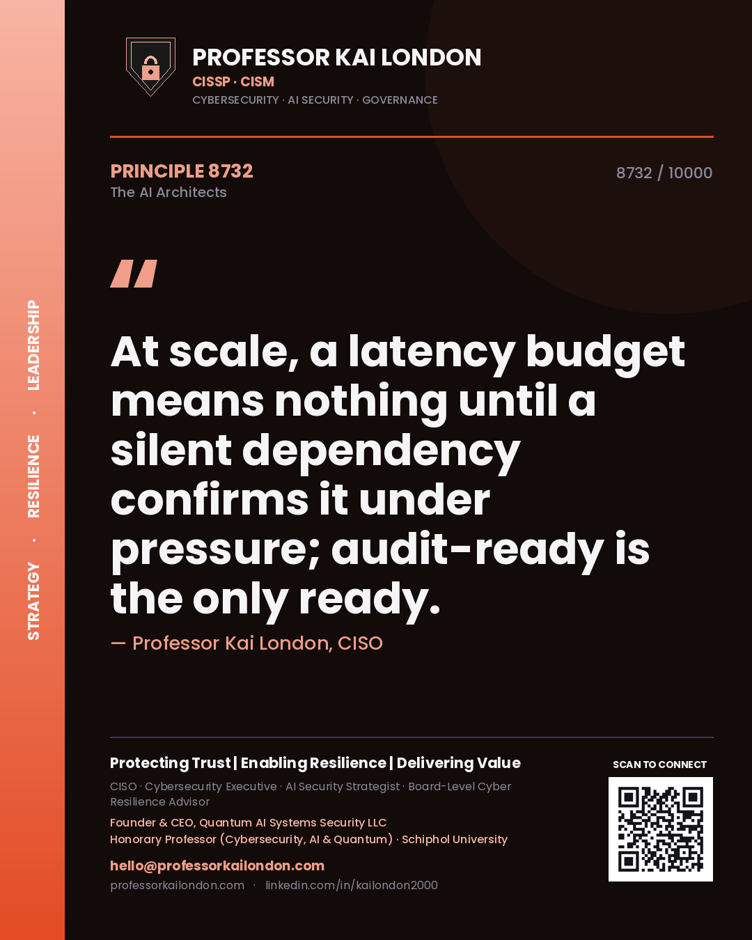 Professor Kai London principle 8732: At scale, a latency budget means nothing until a silent dependency confirms it under pressure; audit-ready is the only ready.