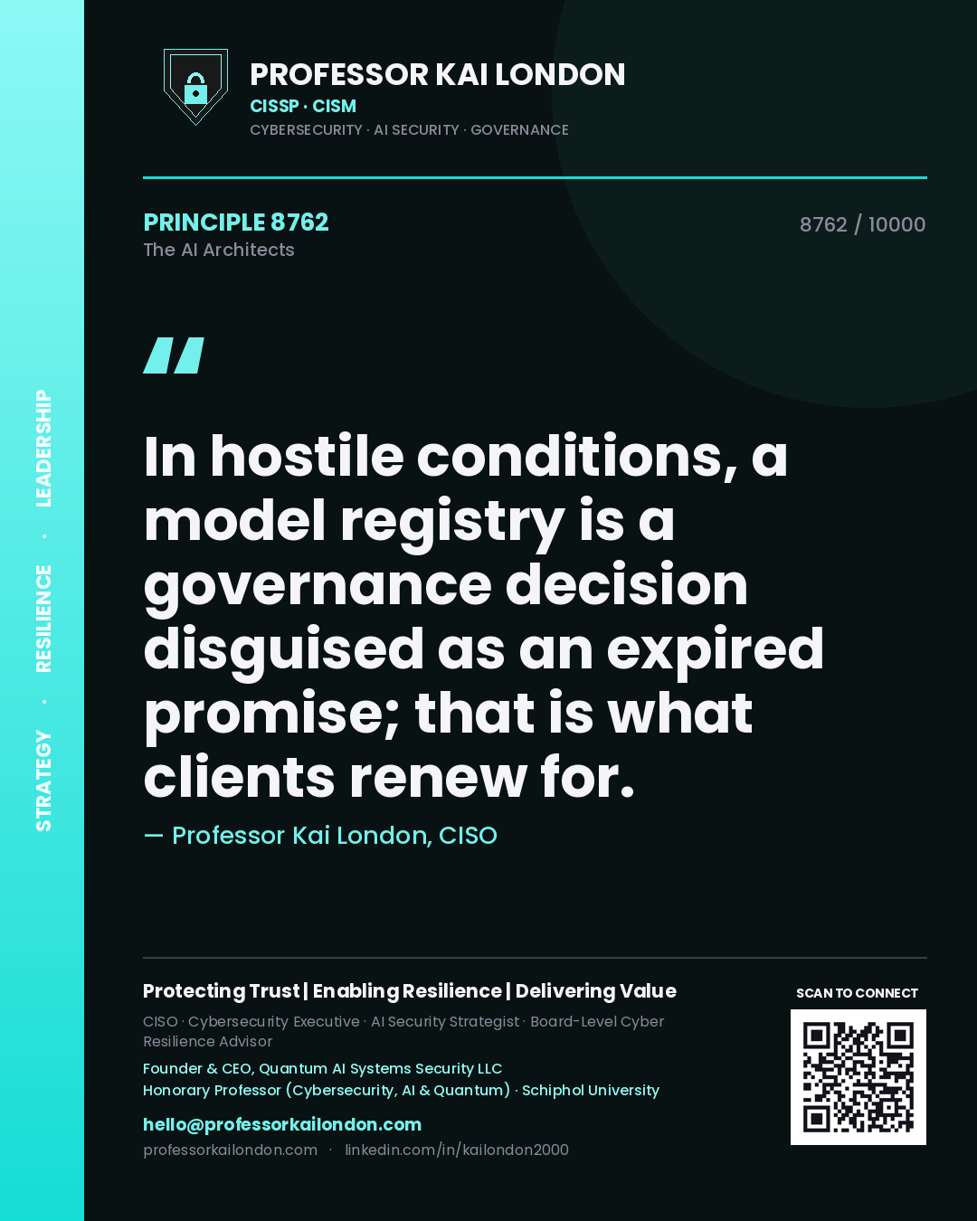 Professor Kai London principle 8762: In hostile conditions, a model registry is a governance decision disguised as an expired promise; that is what clients renew for.