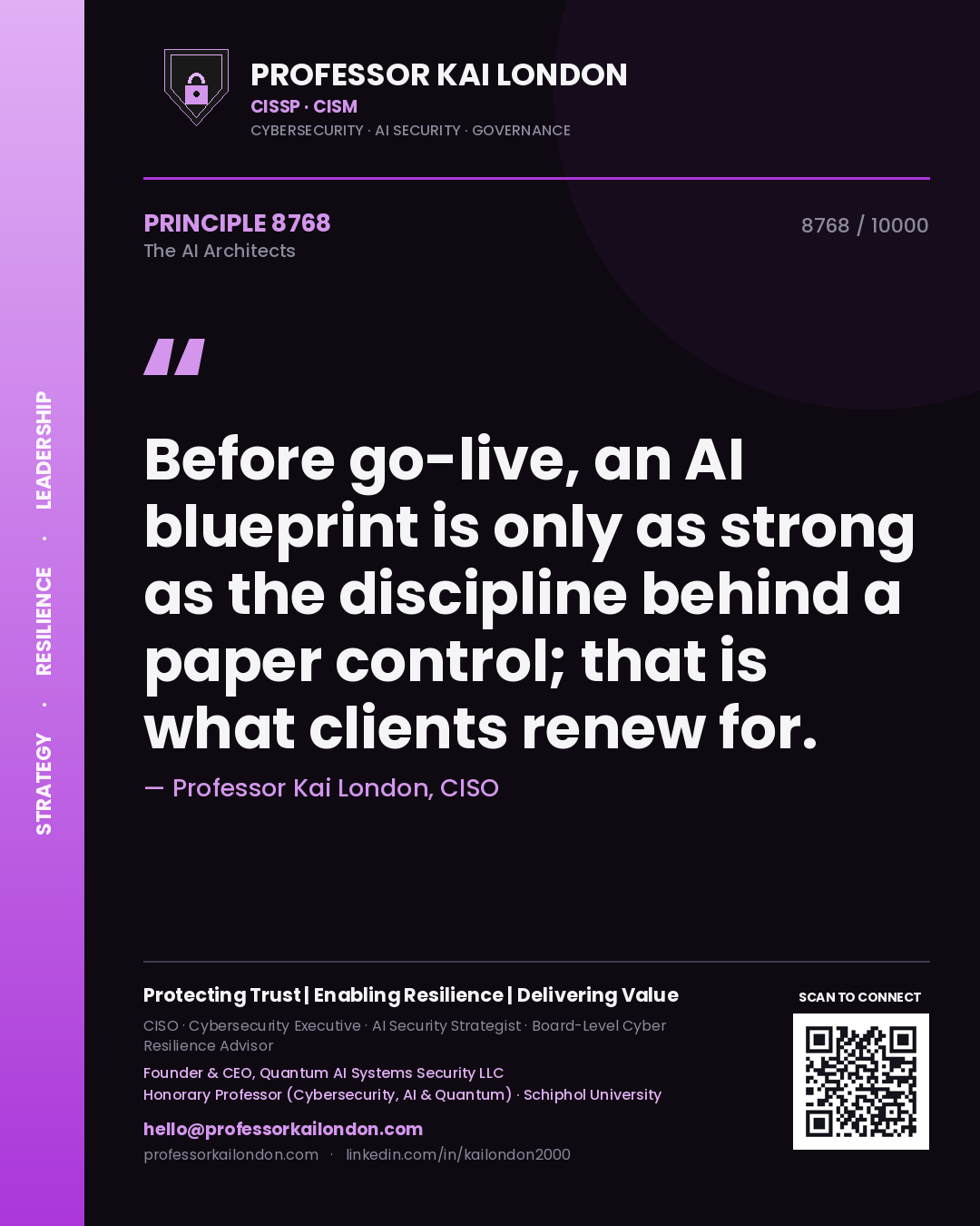Professor Kai London principle 8768: Before go-live, an AI blueprint is only as strong as the discipline behind a paper control; that is what clients renew for.
