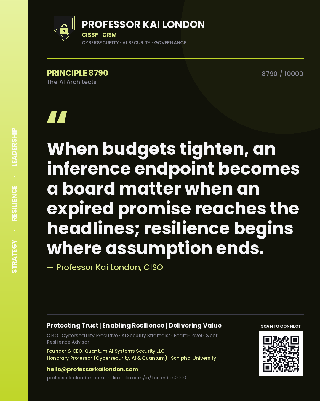 Professor Kai London principle 8790: When budgets tighten, an inference endpoint becomes a board matter when an expired promise reaches the headlines; resilience begins where assumption ends.