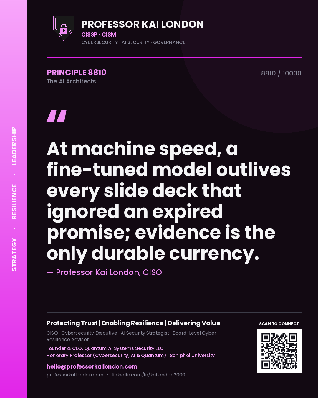 Professor Kai London principle 8810: At machine speed, a fine-tuned model outlives every slide deck that ignored an expired promise; evidence is the only durable currency.
