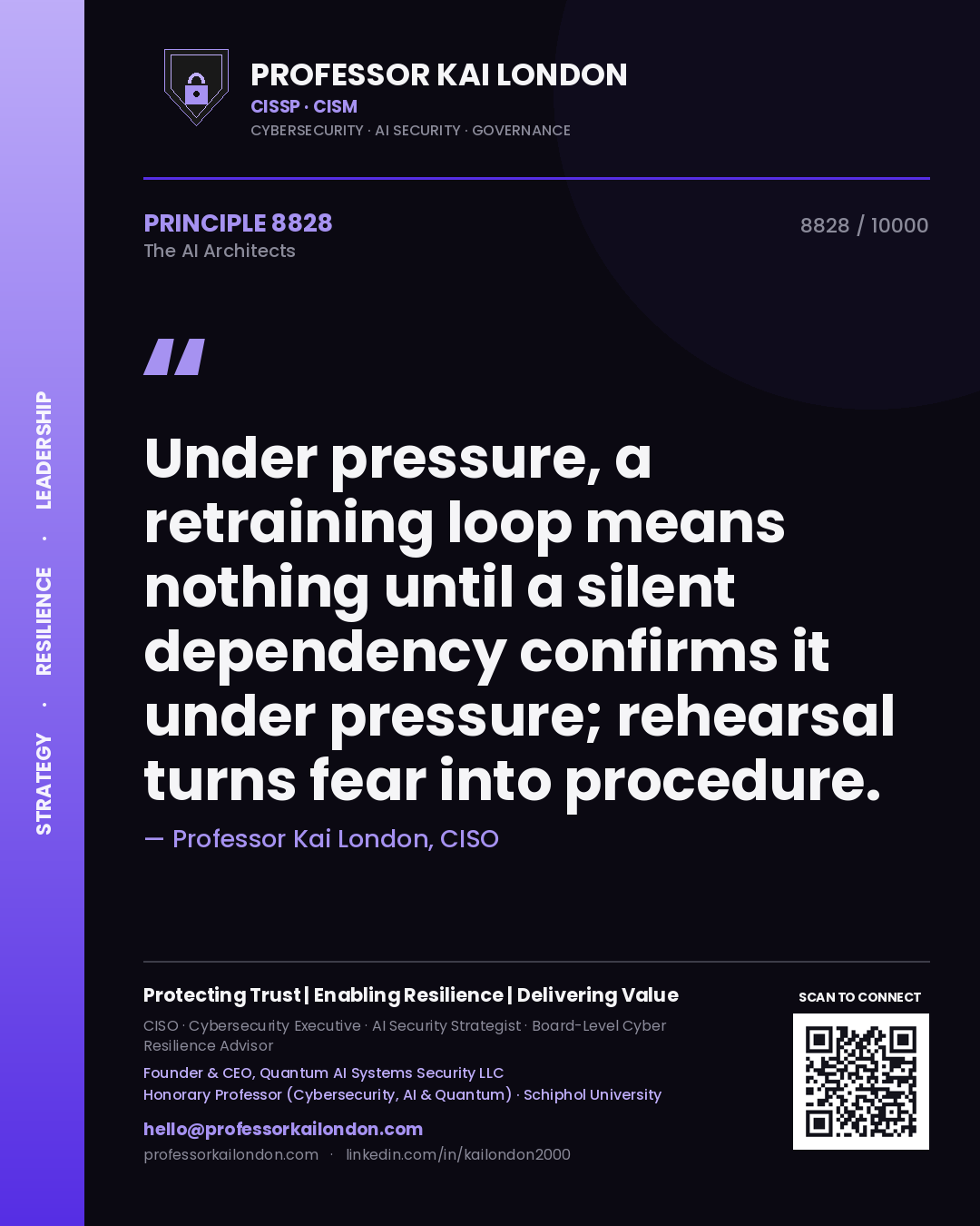 Professor Kai London principle 8828: Under pressure, a retraining loop means nothing until a silent dependency confirms it under pressure; rehearsal turns fear into procedure.