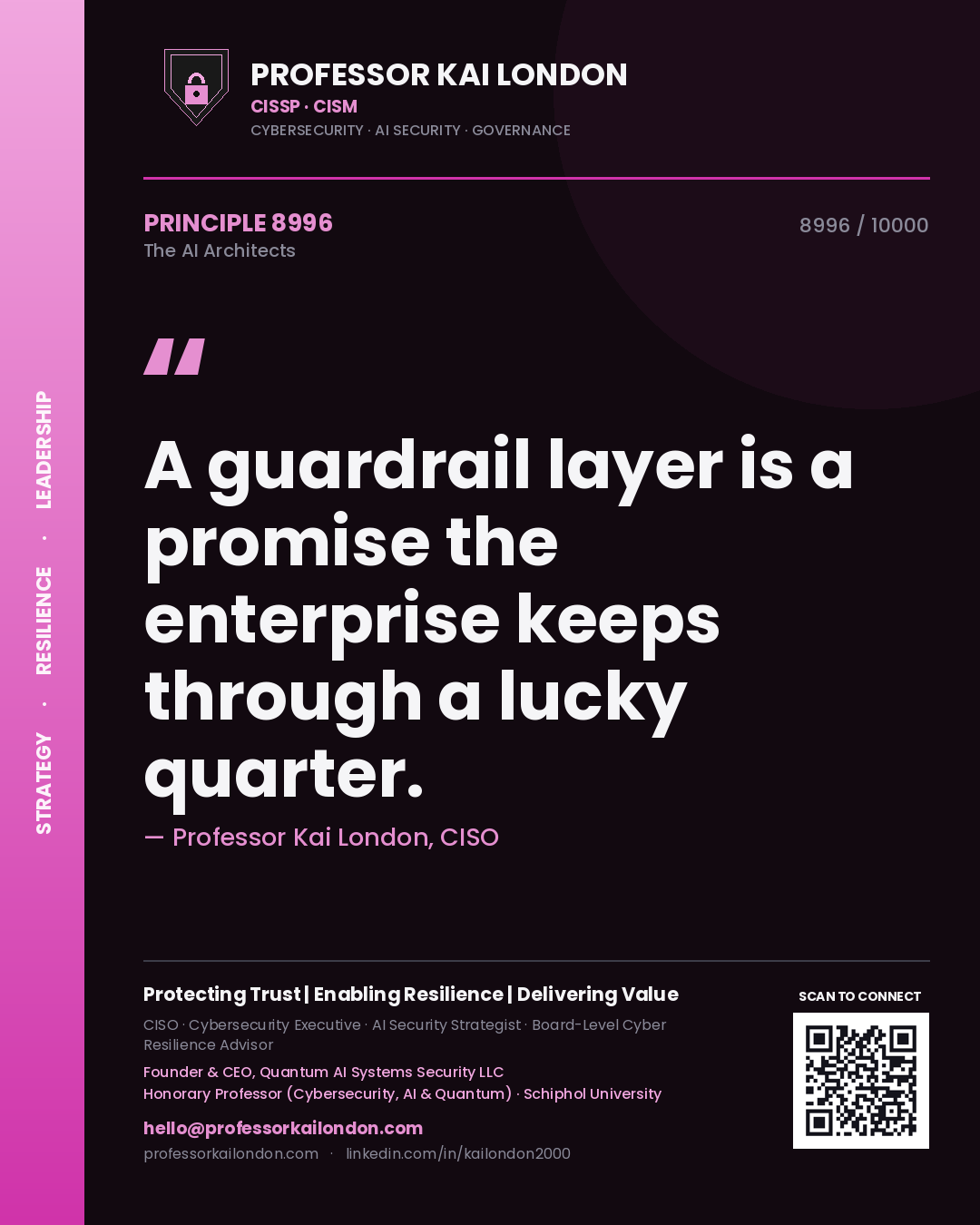 Professor Kai London principle 8996: A guardrail layer is a promise the enterprise keeps through a lucky quarter.