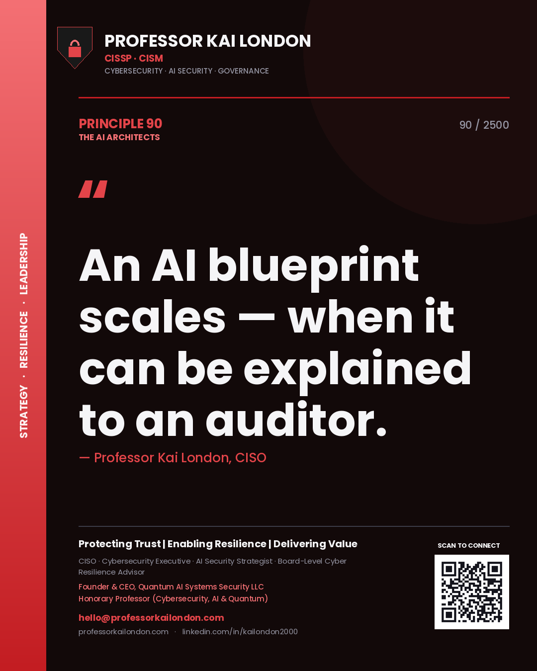 Professor Kai London principle 90: An AI blueprint scales — when it can be explained to an auditor.