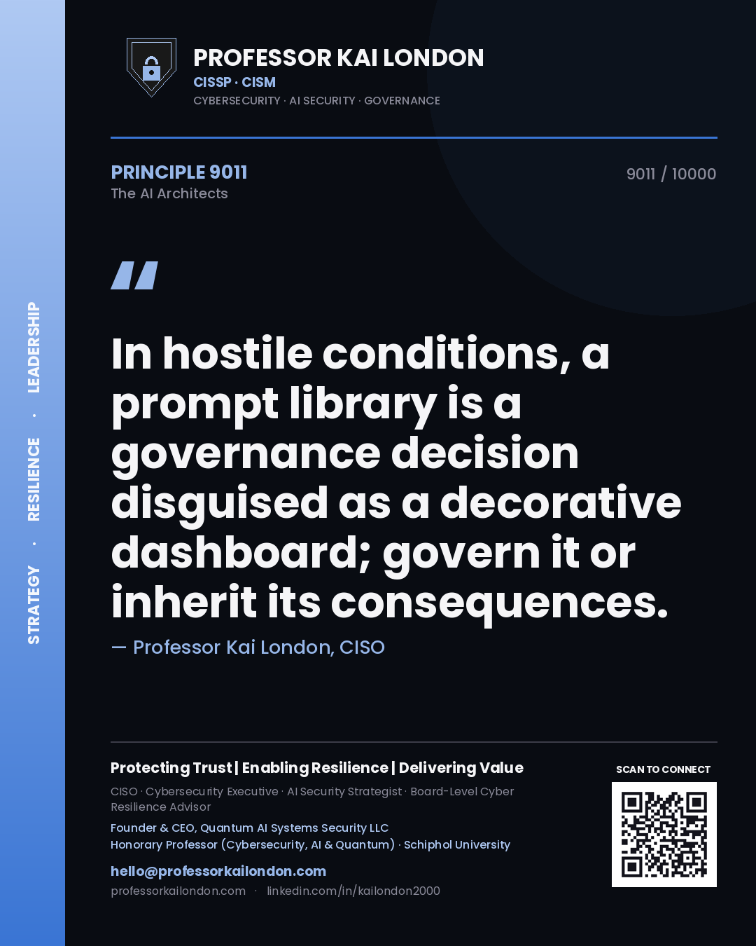 Professor Kai London principle 9011: In hostile conditions, a prompt library is a governance decision disguised as a decorative dashboard; govern it or inherit its consequences.