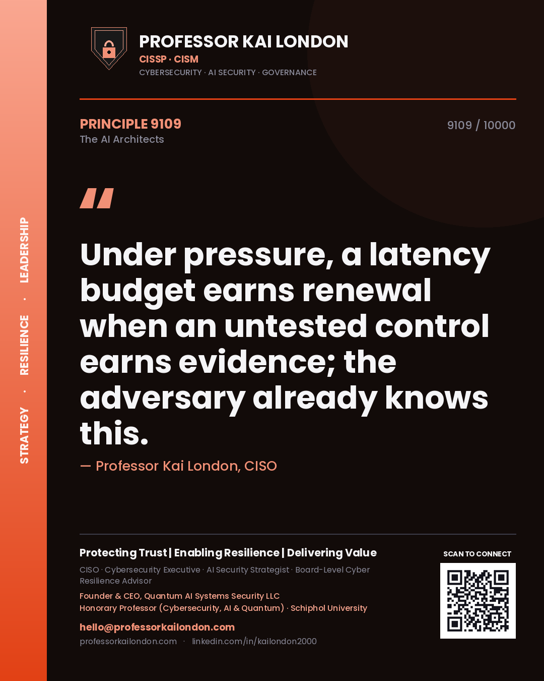 Professor Kai London principle 9109: Under pressure, a latency budget earns renewal when an untested control earns evidence; the adversary already knows this.