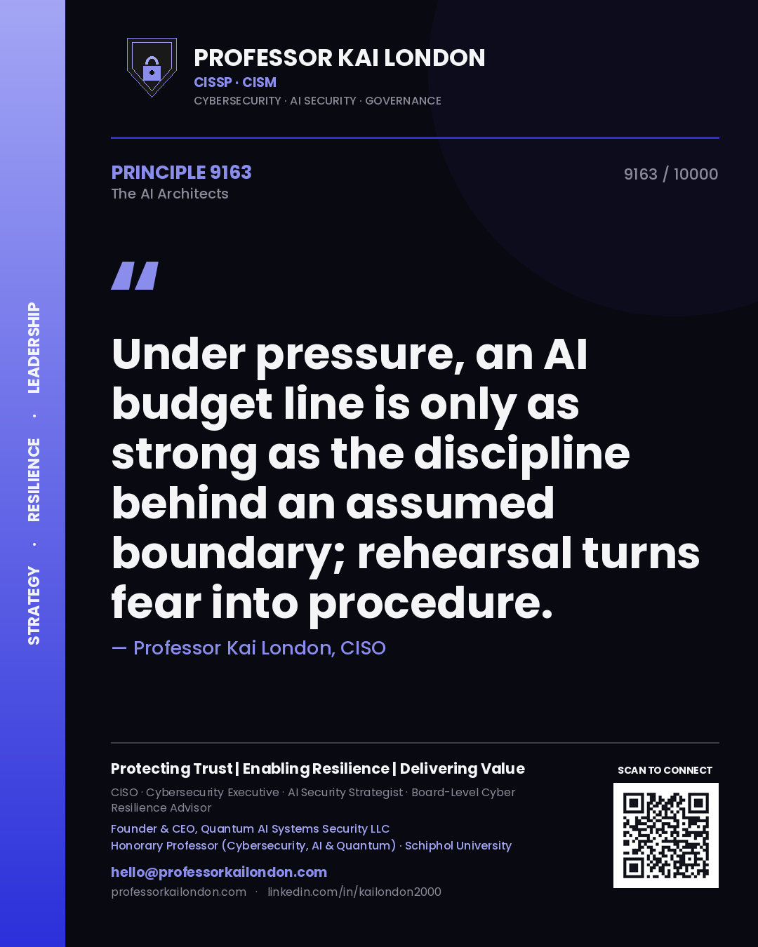 Professor Kai London principle 9163: Under pressure, an AI budget line is only as strong as the discipline behind an assumed boundary; rehearsal turns fear into procedure.