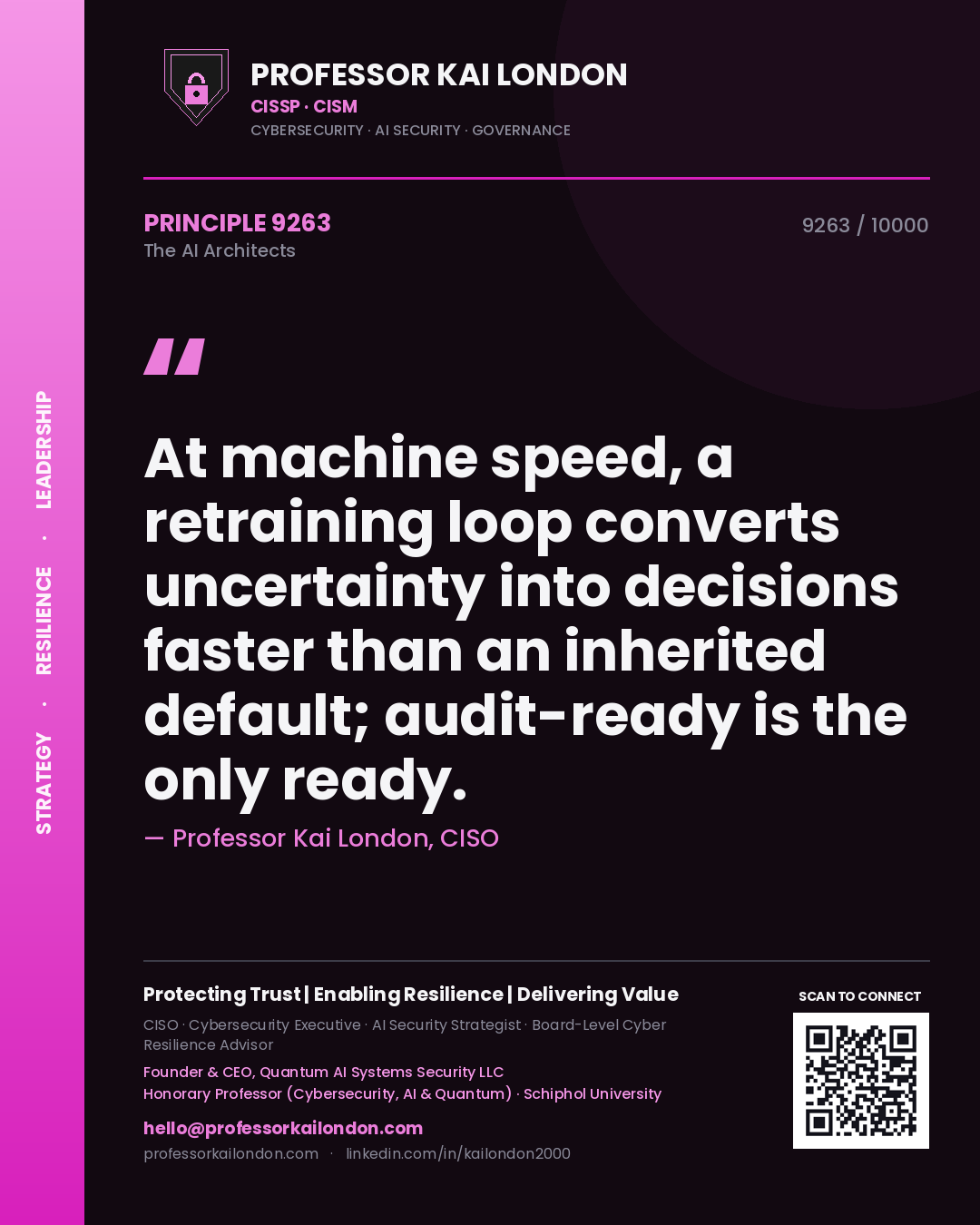Professor Kai London principle 9263: At machine speed, a retraining loop converts uncertainty into decisions faster than an inherited default; audit-ready is the only ready.