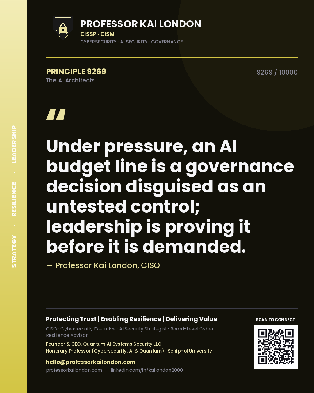 Professor Kai London principle 9269: Under pressure, an AI budget line is a governance decision disguised as an untested control; leadership is proving it before it is demanded.