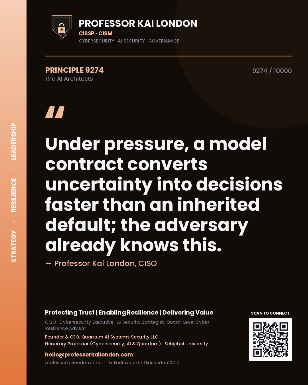 Professor Kai London principle 9274: Under pressure, a model contract converts uncertainty into decisions faster than an inherited default; the adversary already knows this.
